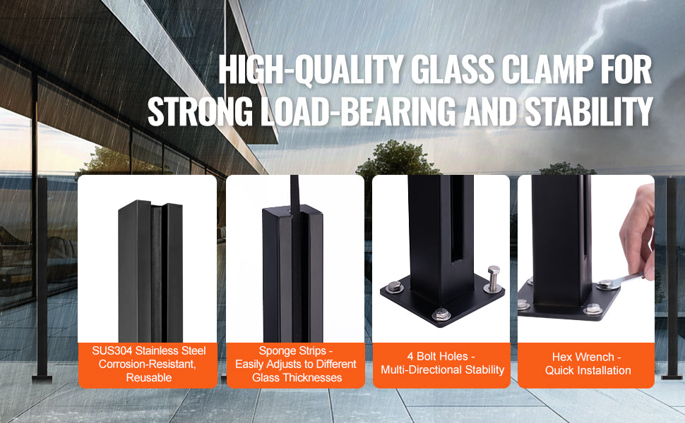 SucceBuy glasfæste, gelængde 41,34" højde glasgelænderbracket til 0,39"-0,47" tykkelse hærdet glas, rustfrit stålklammer