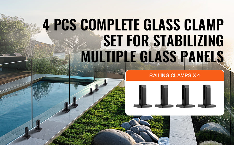 SucceBuy glasfæste, gelængde 41,34" højde glasgelænderbracket til 0,39"-0,47" tykkelse hærdet glas, rustfrit stålklammer