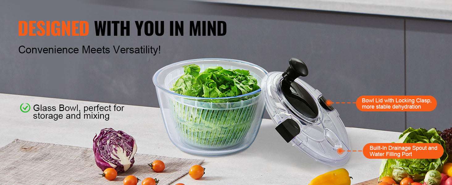 Glass Salad Spinner 4.5L One-Hand Press Vegetable Dryer Bowl-CZECH REPUBLIC
