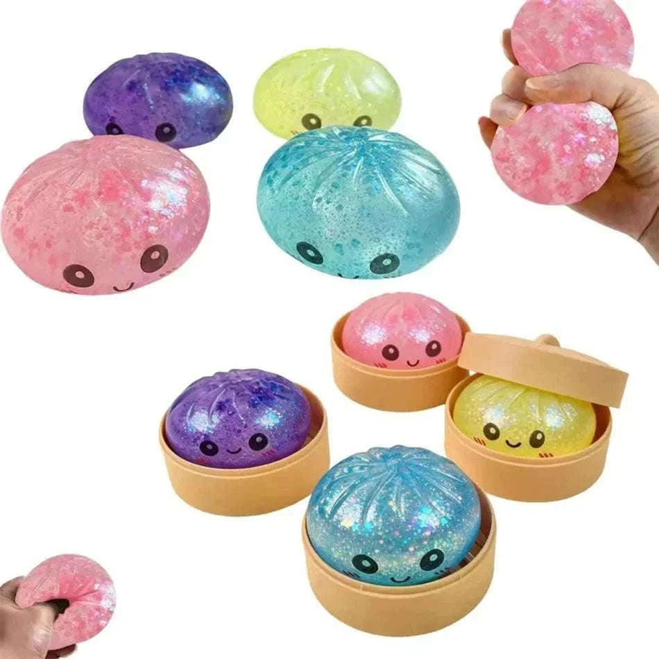 Glitter Dumpling Squishy Stress Relief TPR Dough Ball, 5-5.5cm-Random 6pcs