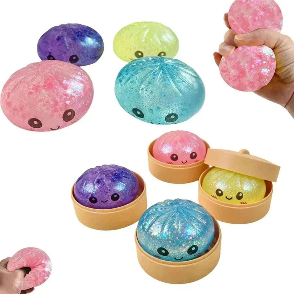 Glitter Dumpling Squishy Stress Relief TPR Dough Ball, 5-5.5cm-Random 6pcs