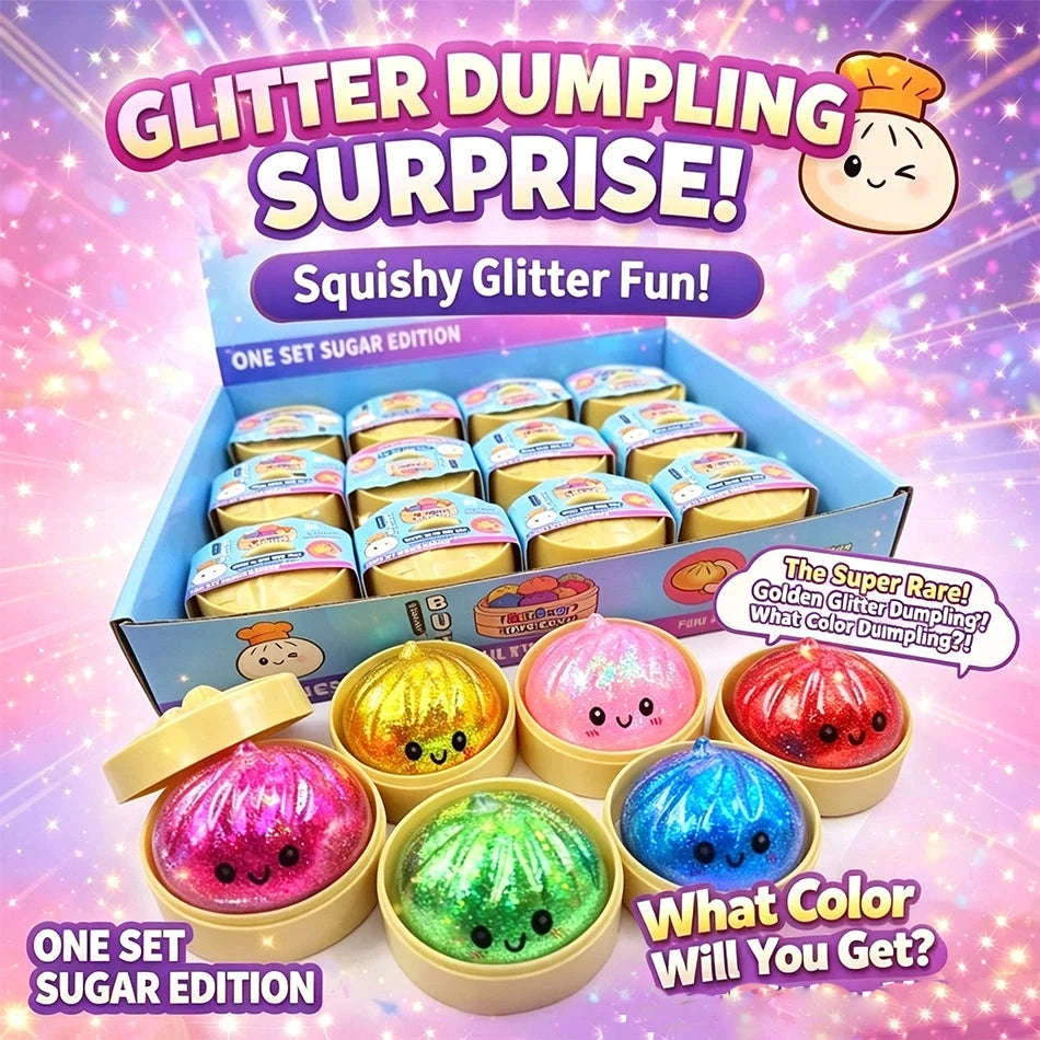 Glitter Dumpling Squishy Stress Relief TPR Dough Ball, 5-5.5cm-Random 6pcs
