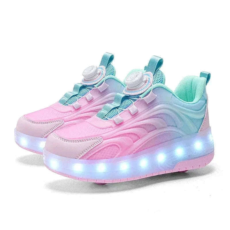 GlowRollers LED Skate Sneakers for Kids with Rolling Fun-YQ-168-Pink purple / 31