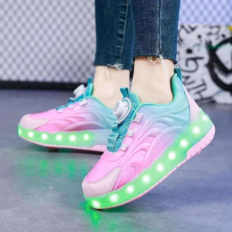 GlowRollers LED Skate Sneakers for Kids with Rolling Fun-YQ-168-Pink purple / 31