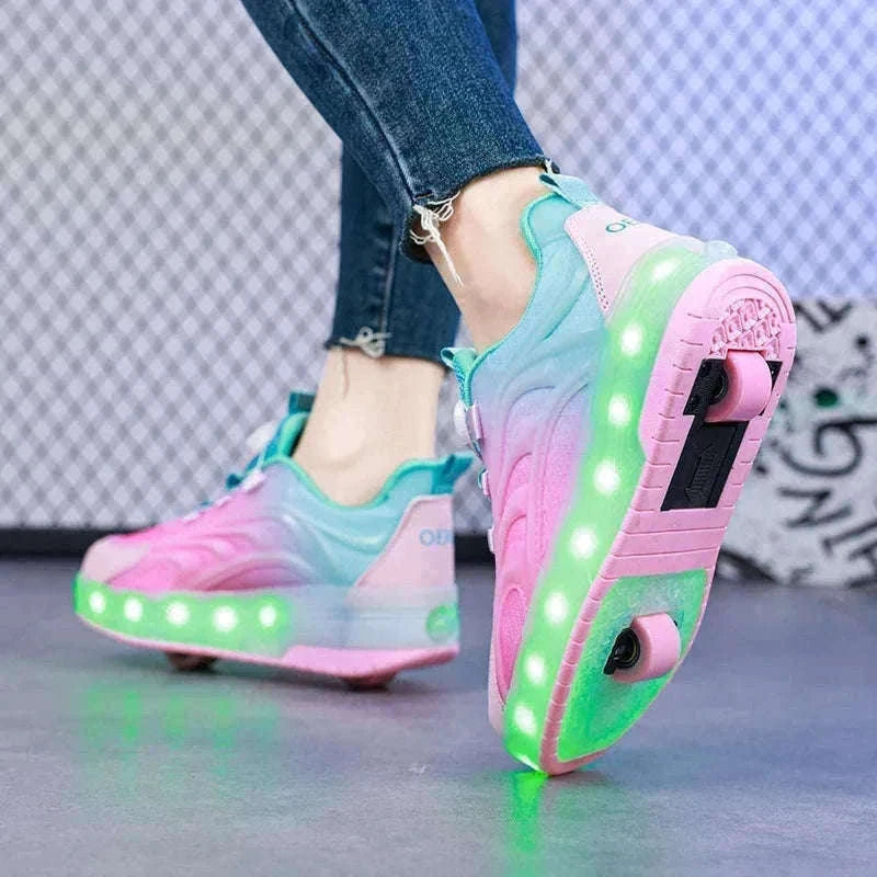 GlowRollers LED Skate Sneakers for Kids with Rolling Fun-YQ-168-Pink purple / 31
