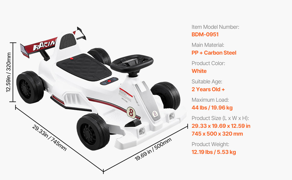 Elektrische Kinder Go-Kart 6V Trapauto met Koplamp & Claxon