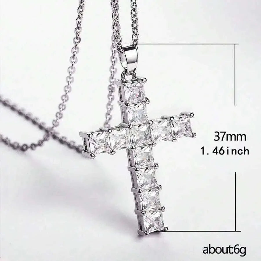 Gold Cross Pendant Necklace with Multi‑Color Crystal Charm-Sliver White