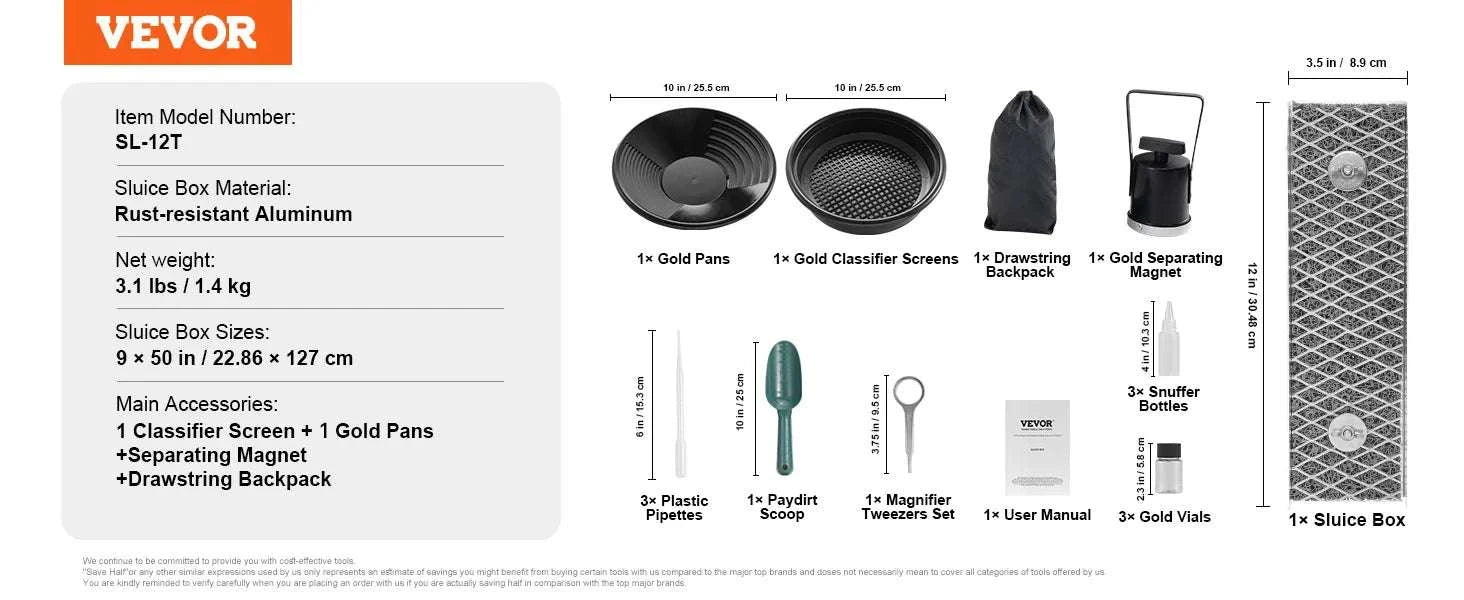 Gold Panning Kit with Mini Sluice Box 16–23 PCS Aluminum Set-United States / 50In 23PCS