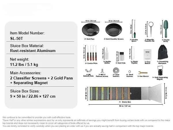 Gold Panning Kit with Mini Sluice Box 16–23PCS Prospecting Set-United States / 50In 23PCS