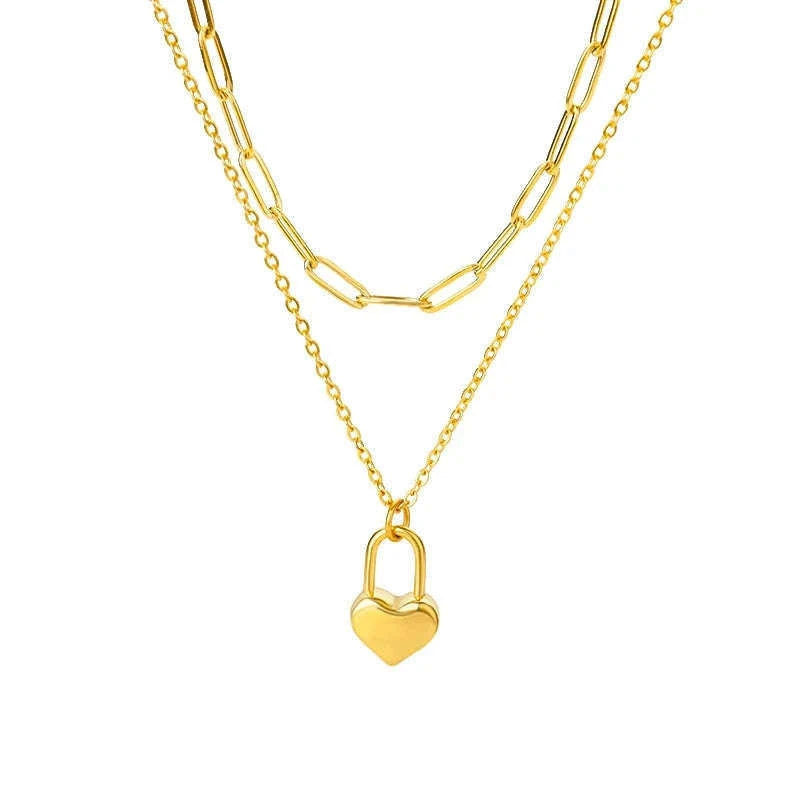 Gold Plated Zircon Heart Necklace for Women-45cm / N01653G