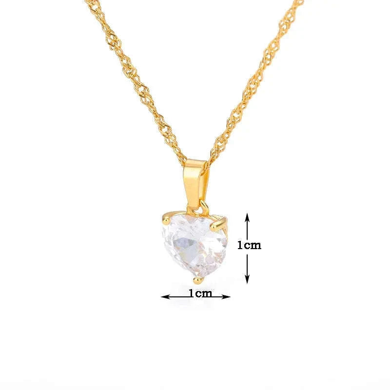 Gold Plated Zircon Heart Necklace for Women-45cm / N01653G