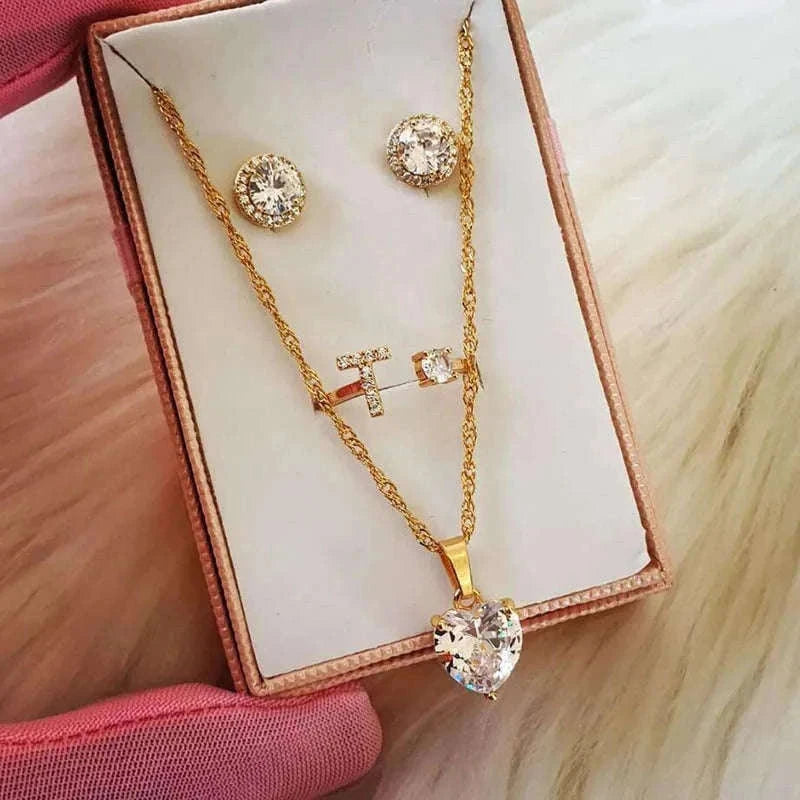 Gold Plated Zircon Heart Necklace for Women-45cm / N01653G