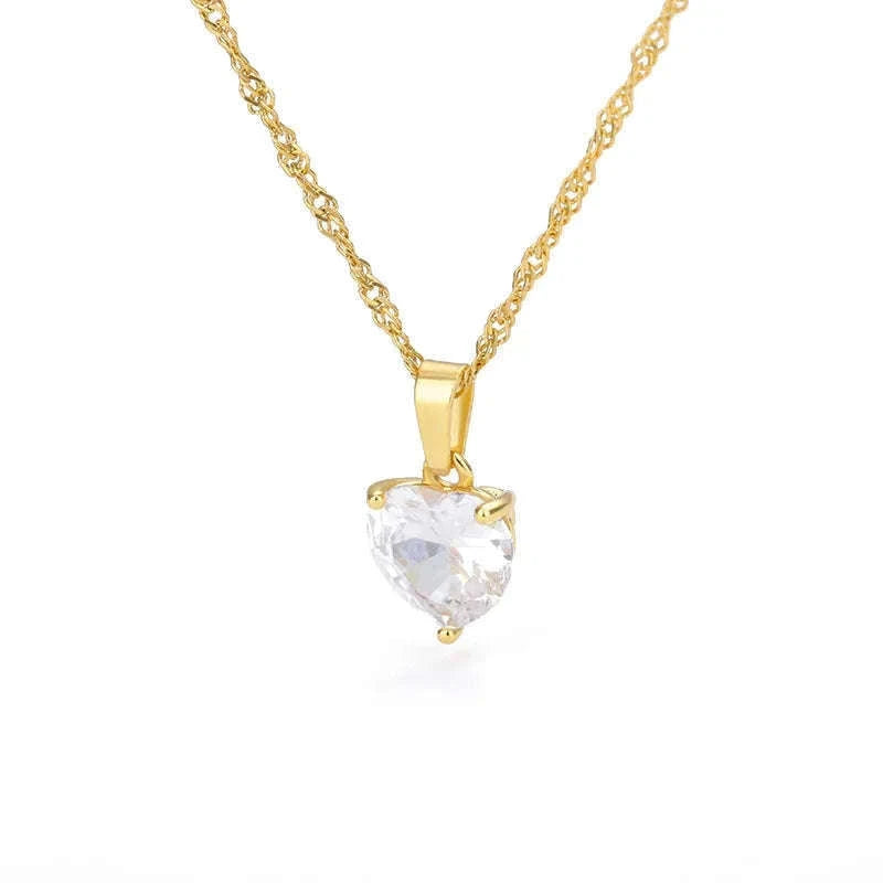 Gold Plated Zircon Heart Necklace for Women-45cm / N01653G