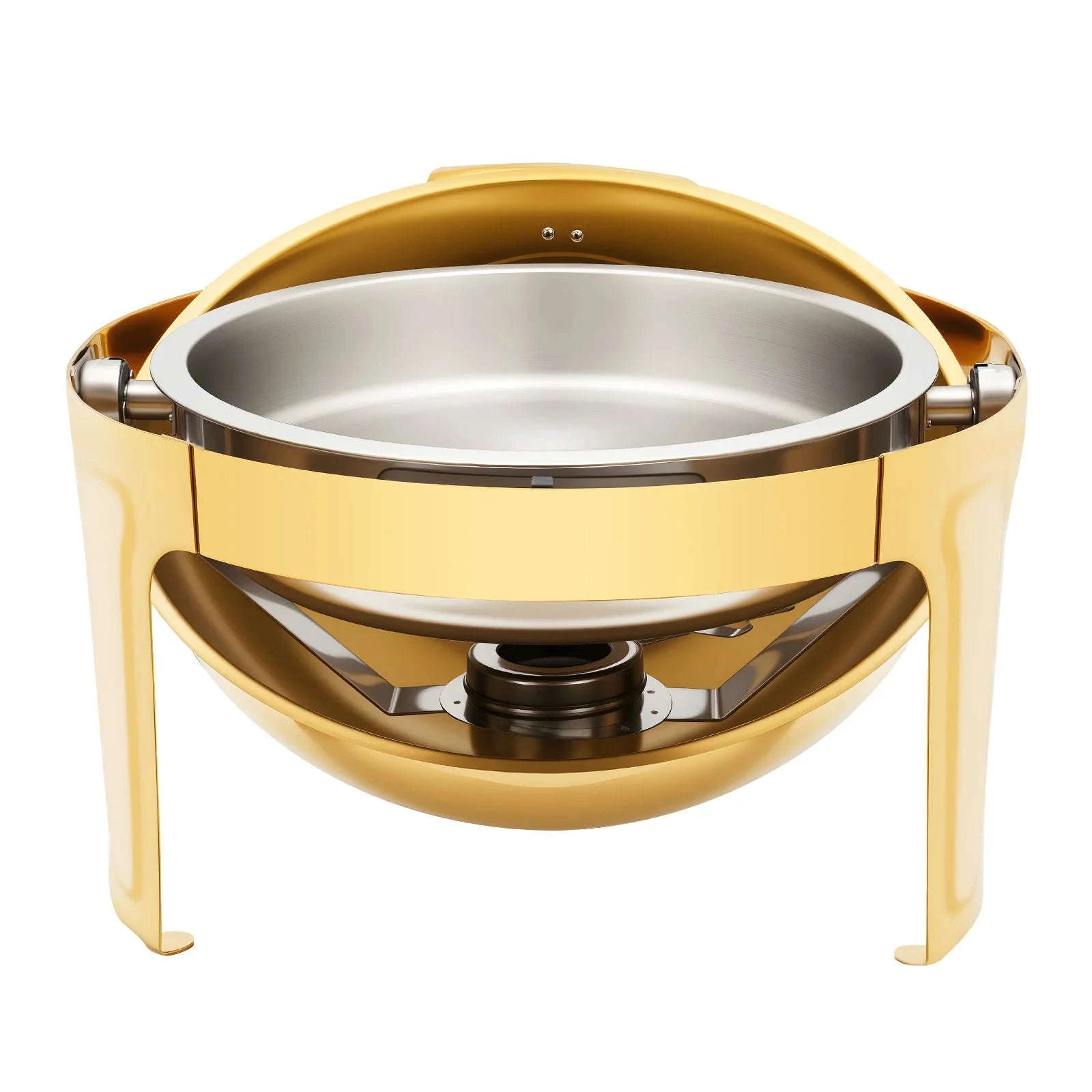 Gold Round Roll Top Chafing Dish 6L Stainless Steel Buffet Warmer with Visual Lid-Gold / United States