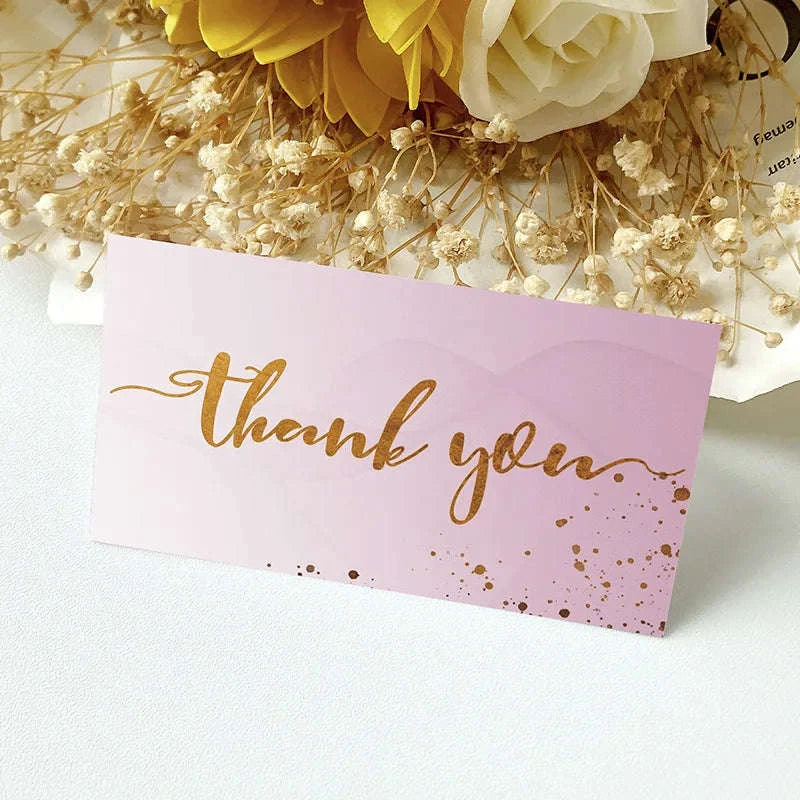 Gold Textured Thank You Cards - 50 Pack Elegant Gratitude Notes-50pcs pink