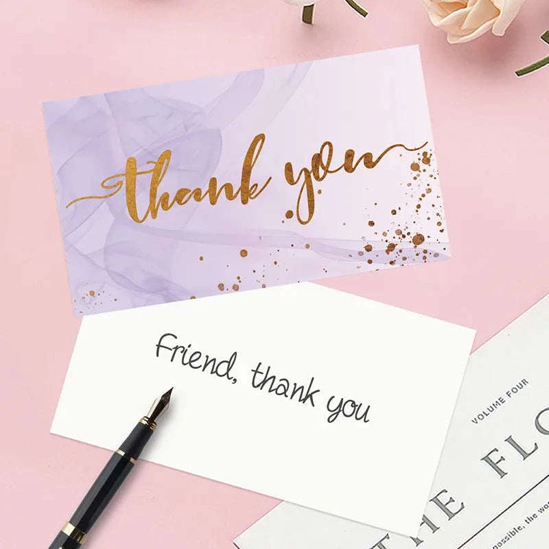 Gold Textured Thank You Cards - 50 Pack Elegant Gratitude Notes-50pcs pink