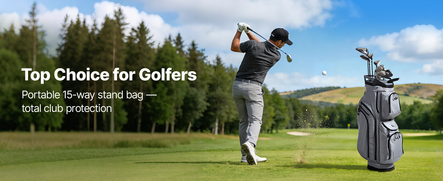 Golfbag med 15-delt skillevæg og regnhættebeskyttelse
