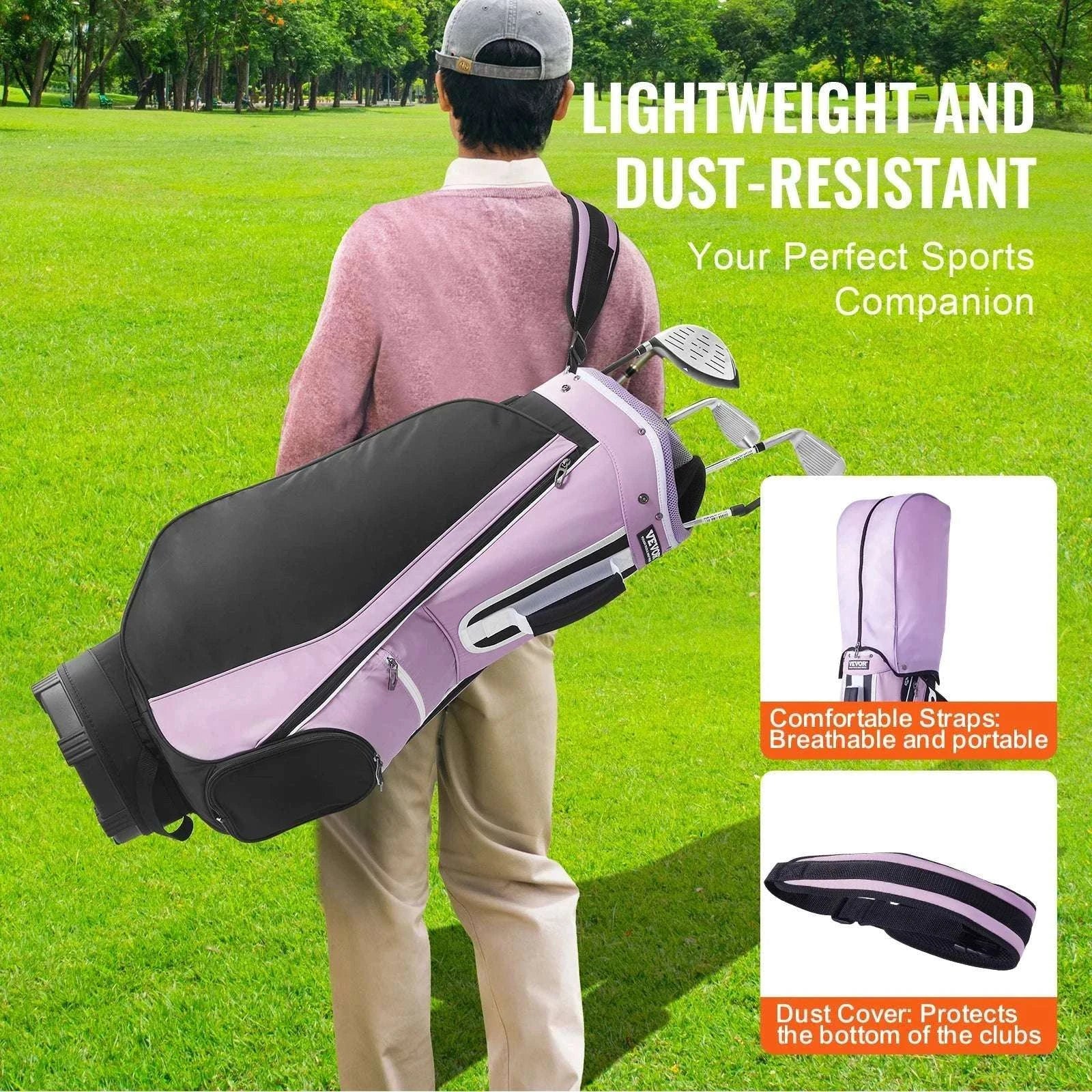 Golf Cart Bag with 14-Way Divider and Multiple Storage Pockets-Purple / UNITED KINGDOM
