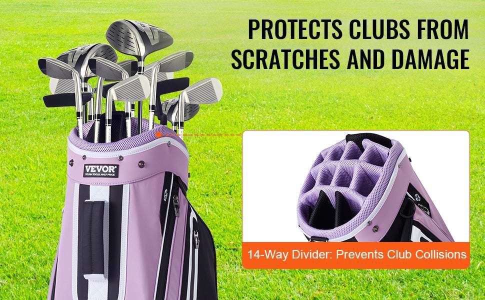 Golf Cart Bag with 14-Way Divider and Multiple Storage Pockets-Purple / UNITED KINGDOM