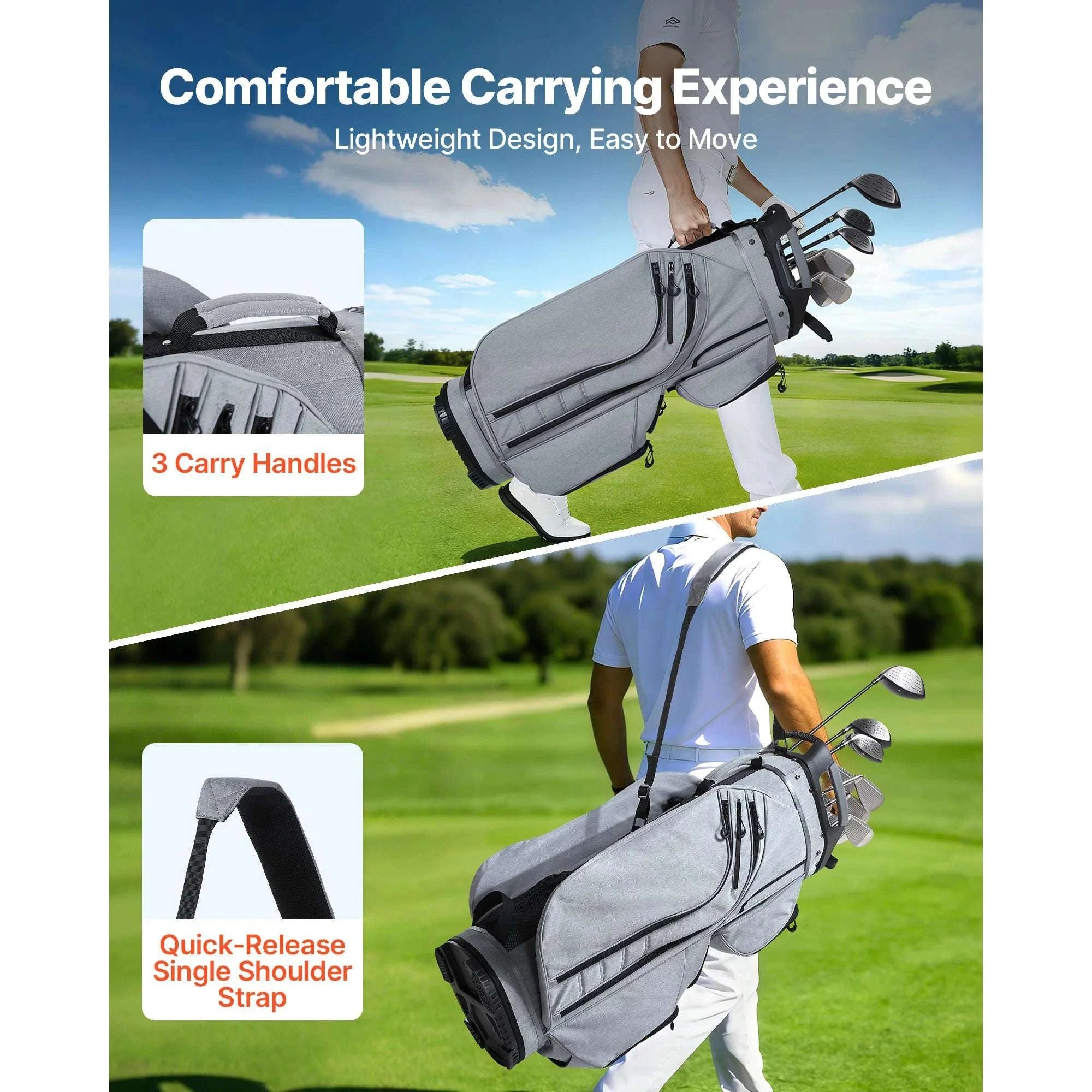 Golf Cart Bag with 15-Way Divider & Rain Hood Protection-15 Way / United States