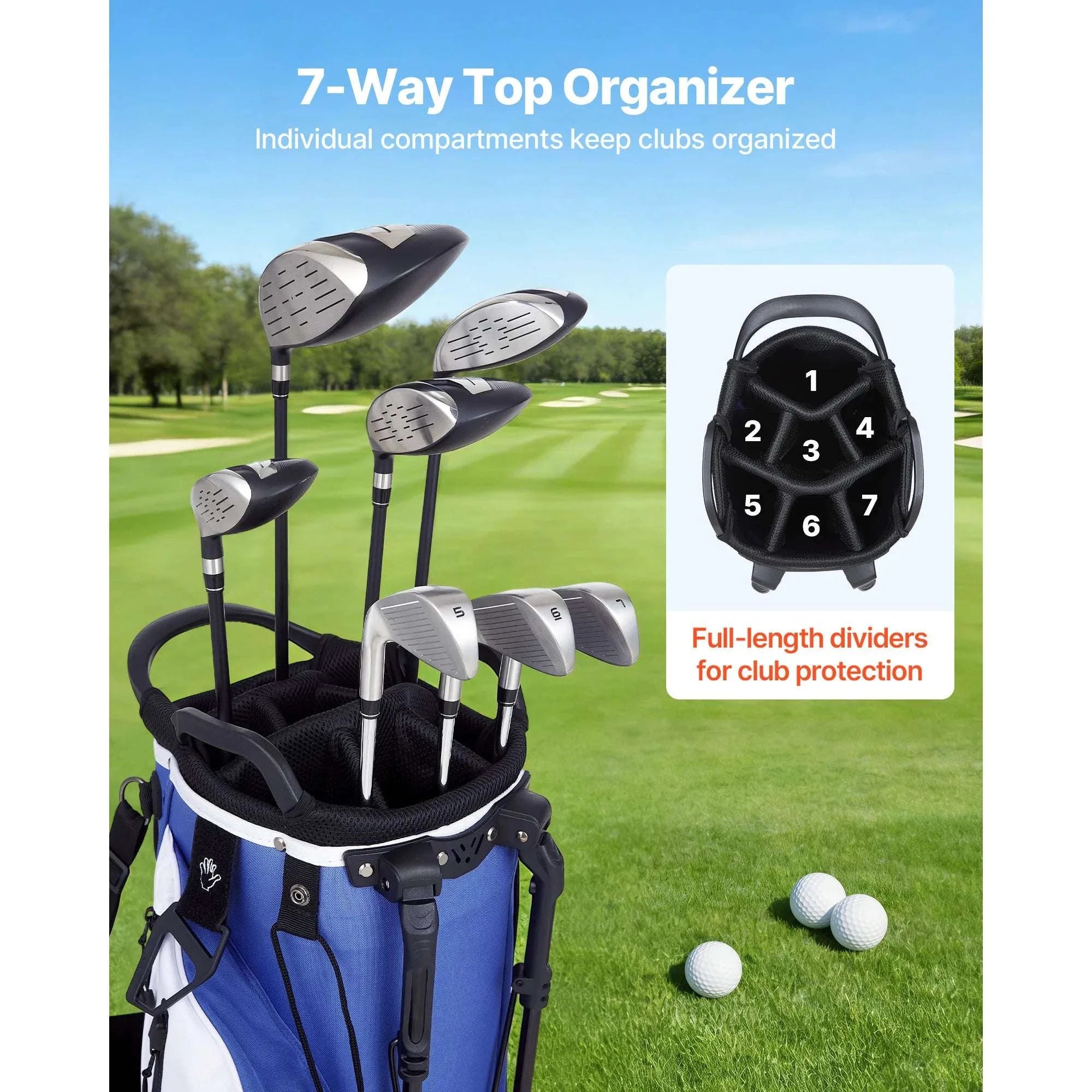 Golf Cart Bag with 7/14 Way Dividers, Storage Pockets & Straps-7 Way / United States