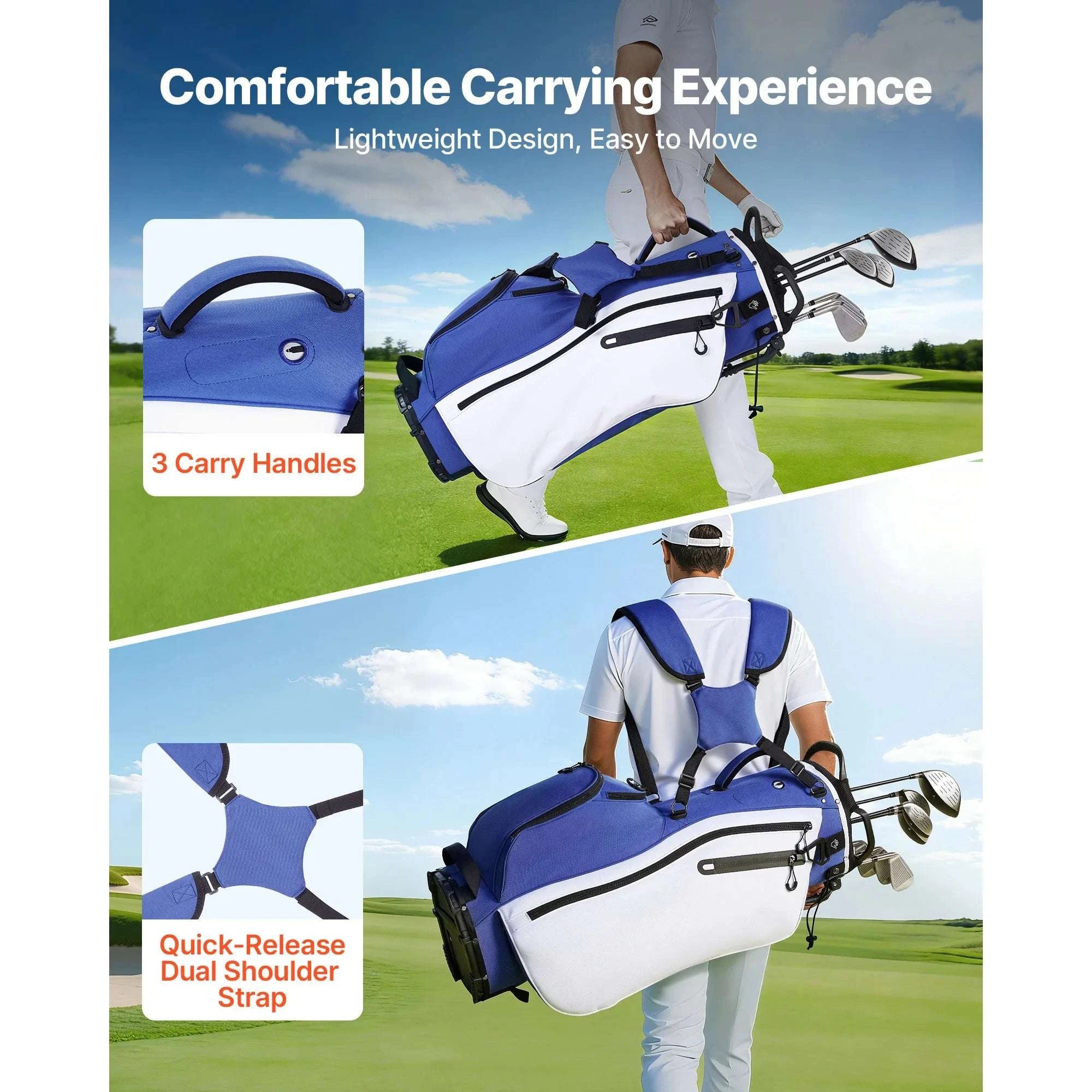 Golf Cart Bag with 7/14 Way Dividers, Storage Pockets & Straps-7 Way / United States