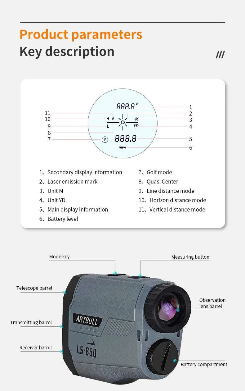Golf Laser Rangefinder 1000M with Slope & Flag Lock Precision Meter-