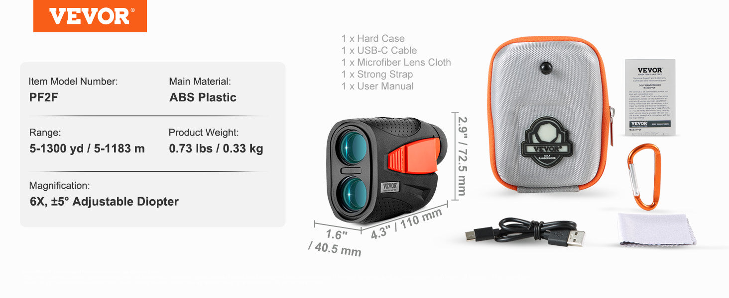 1300 Yard Golf Rangefinder with Slope, Flag Lock & 6X Zoom
