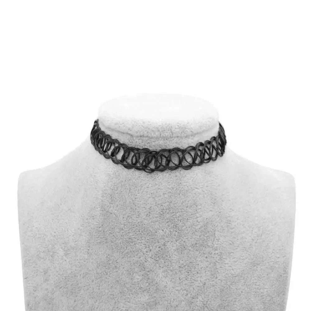 Gothic Black Choker Necklace with Braided Fish-Thread Texture-D-10