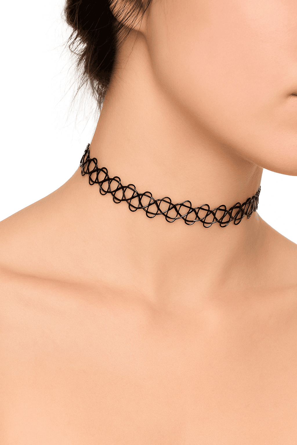 Gothic Black Choker Necklace with Braided Fish-Thread Texture-D-10