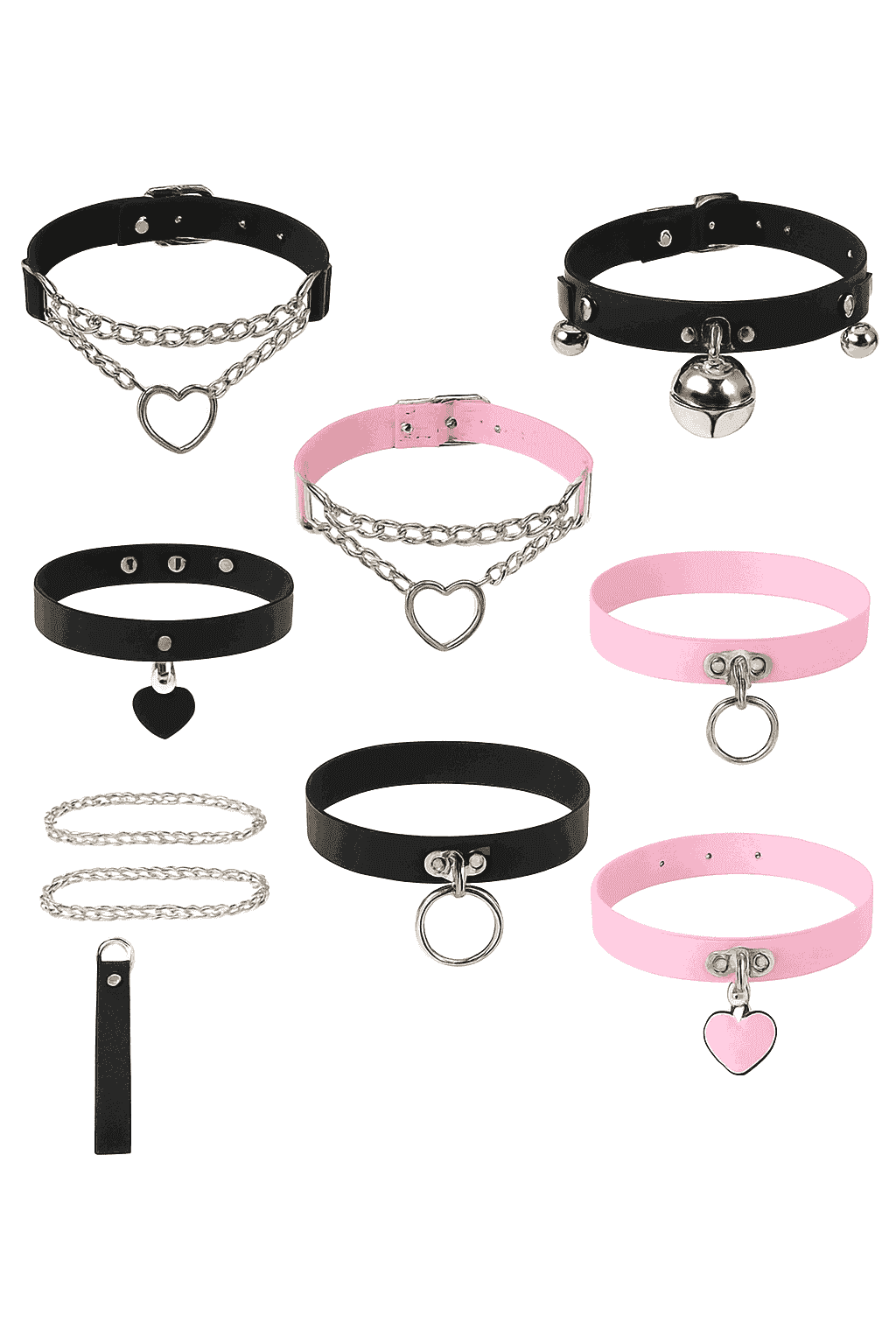 Gothic PU Leather Collar with Heart Pendant and Leash-