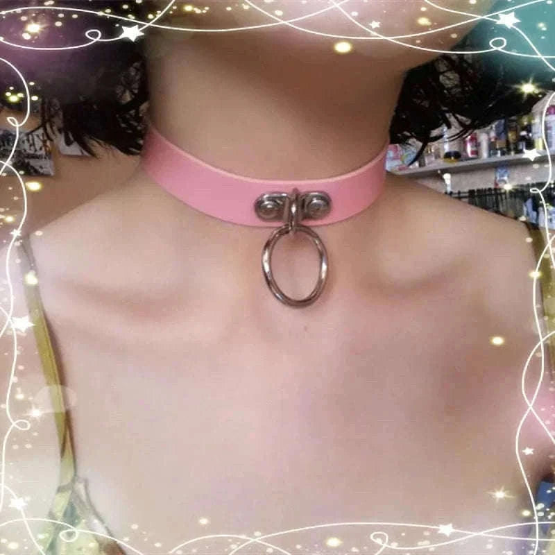 Gothic PU Leather Collar with Heart Pendant and Leash-Leash black