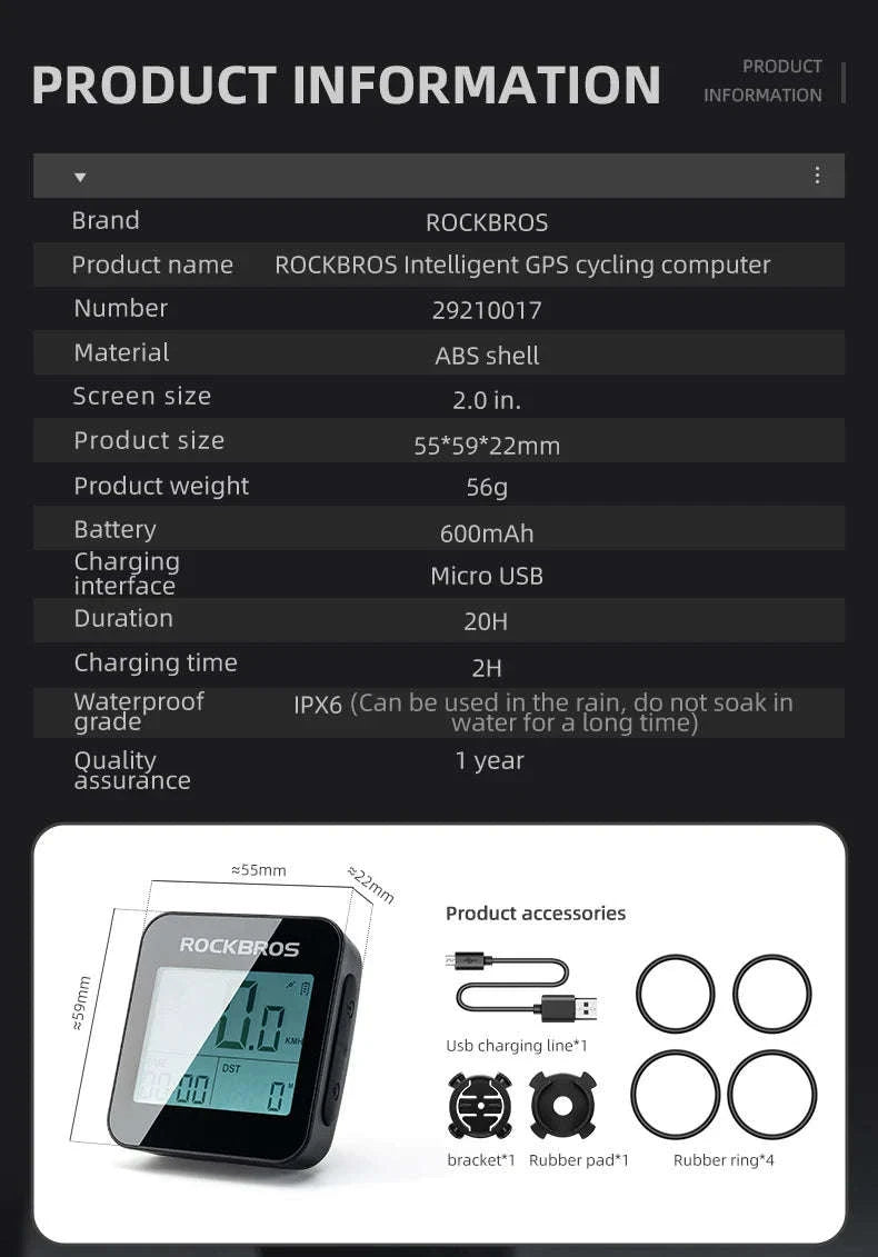 GPS Bike Computer with Speed, Odometer & 20H Battery Waterproof-29210017001