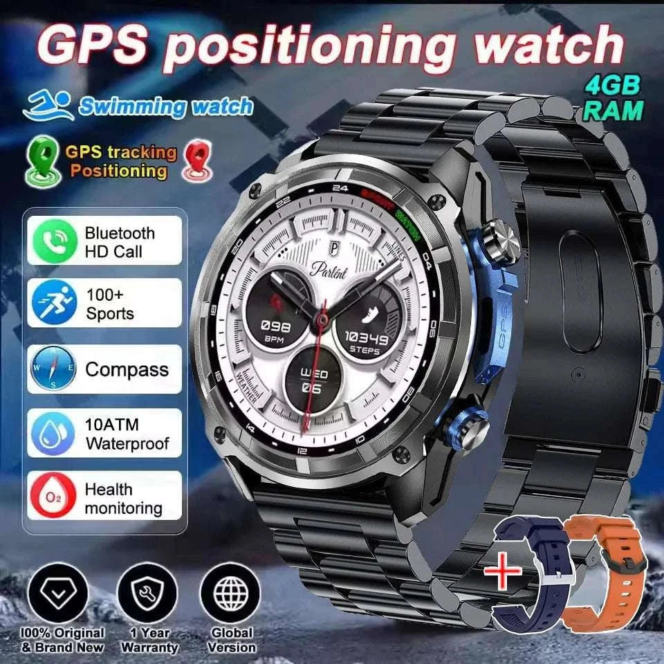 GPS Smartwatch with Offline Maps, AMOLED Display & 4GB Memory-Black Mesh Belt 2A / 1000mAh offline map