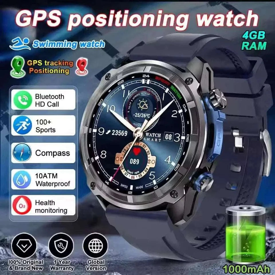 GPS Smartwatch with Offline Maps, AMOLED Display & 4GB Memory-Black Mesh Belt 2A / 1000mAh offline map