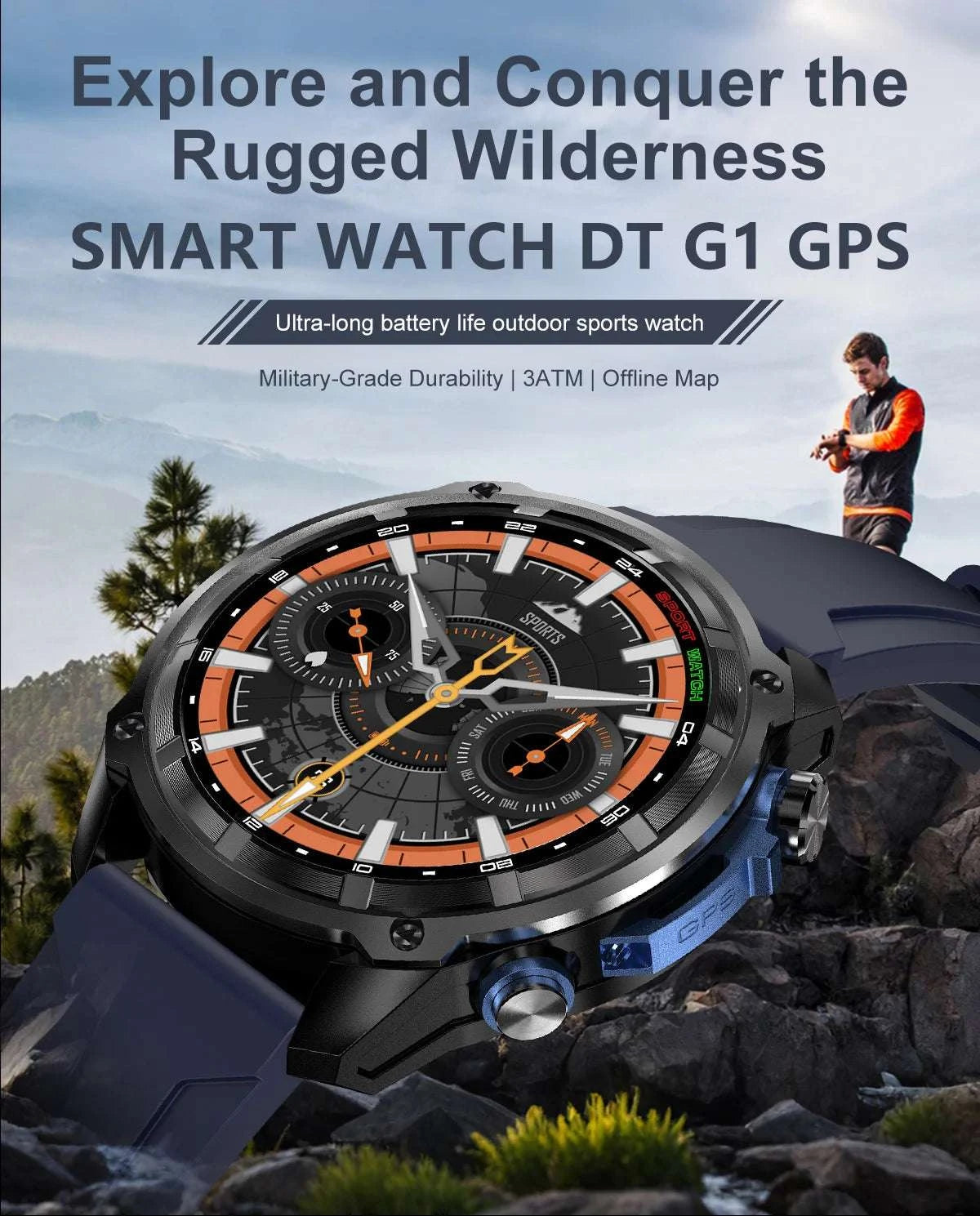 GPS Smartwatch with Offline Maps, AMOLED Display & 4GB Memory-Black Mesh Belt 2A / 1000mAh offline map