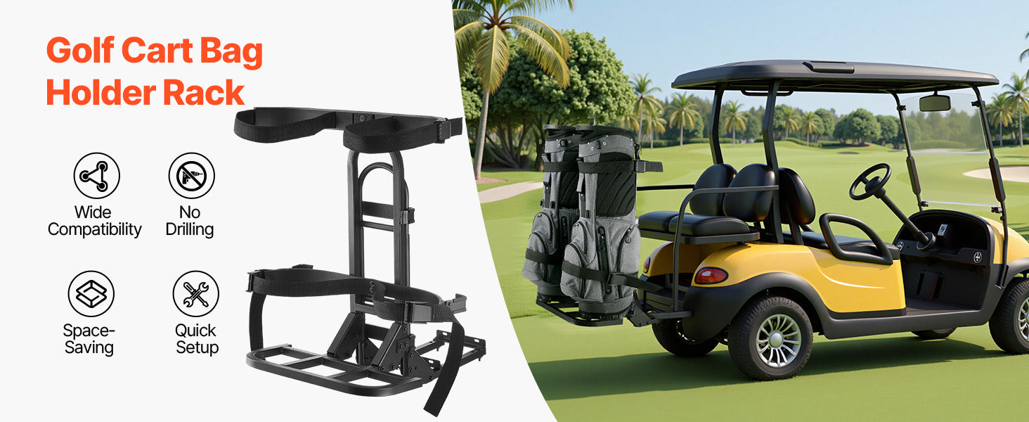 SucceBuy Golfwagen Rücksitz-Taschenhalter 70,7 x 40,9 x 78,5 cm, kompatibel mit den meisten Golfwagen mit hinterer Sitz-Griffstange, Schwarz