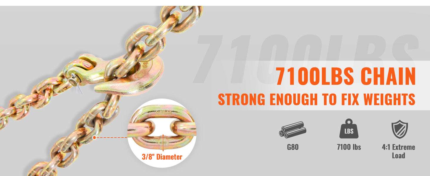 Grade 80 Binder Chain with Grab Hooks for Trailer & Load Tie Down-0.37in / 1pcs / United States
