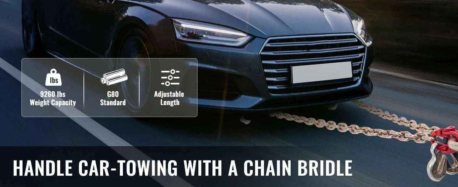 Grade 80 V-Chain Tow Bridle 5/16'' x 3' with Hooks & Shackle-United States