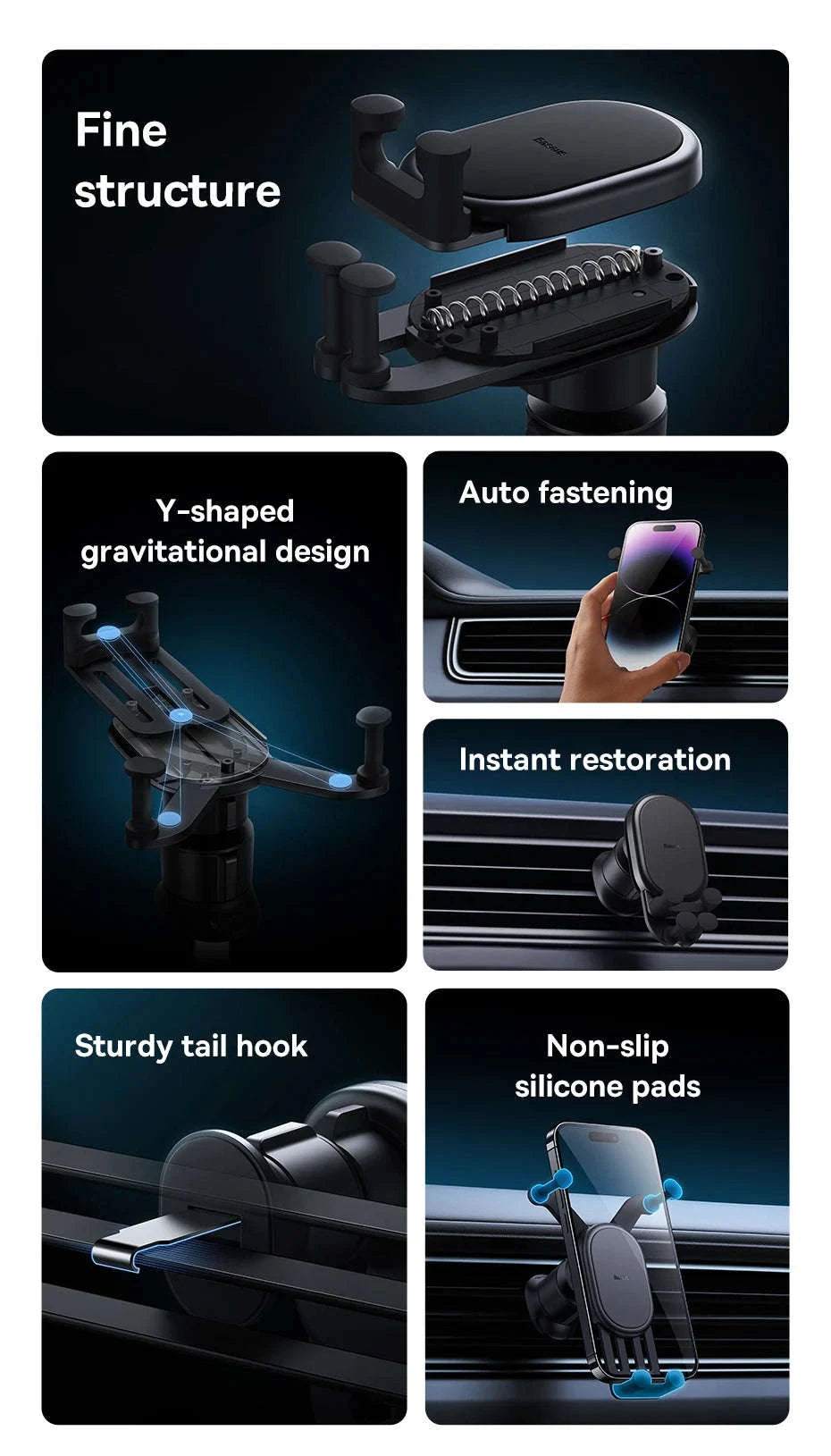 Gravity Car Phone Holder Air Vent Mount with Auto Clamp Grip-Black