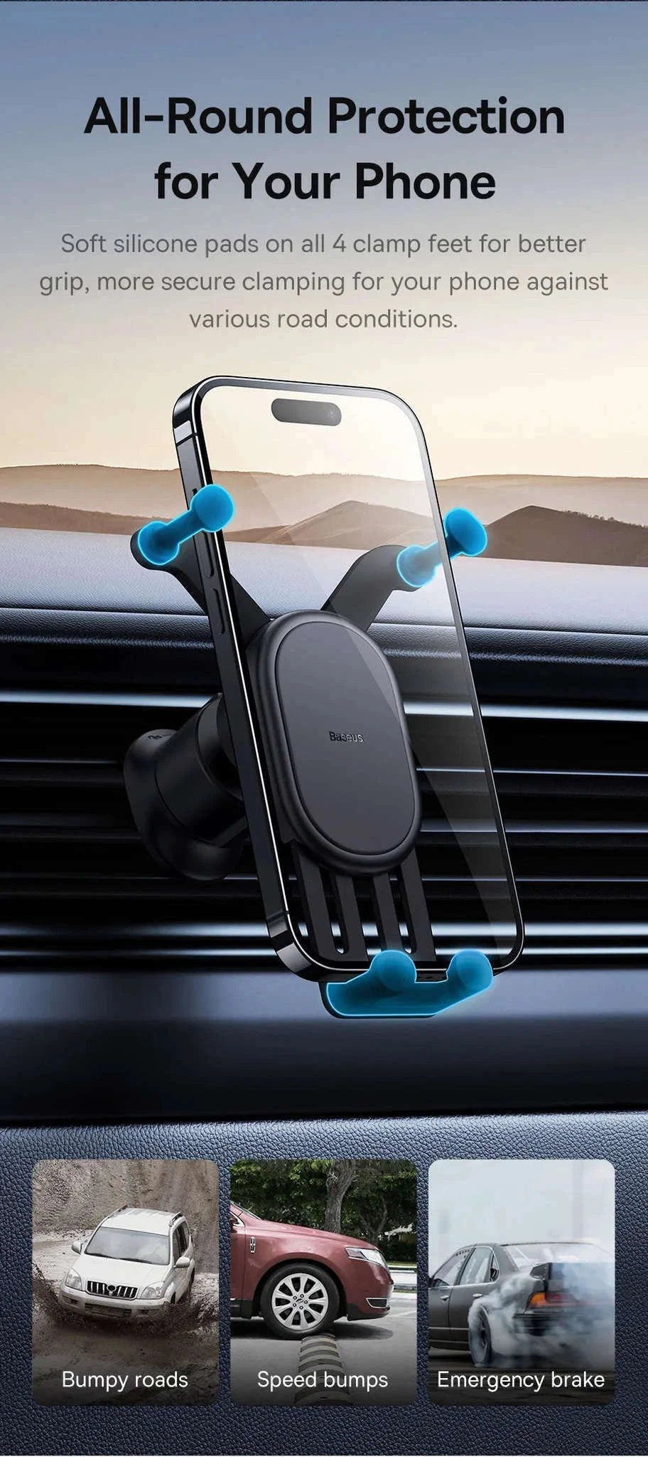 Gravity Car Phone Holder Air Vent Mount with Auto Clamp Grip-Black