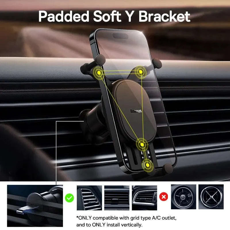 Gravity Car Phone Holder Air Vent Mount with Auto Clamp Grip-Black