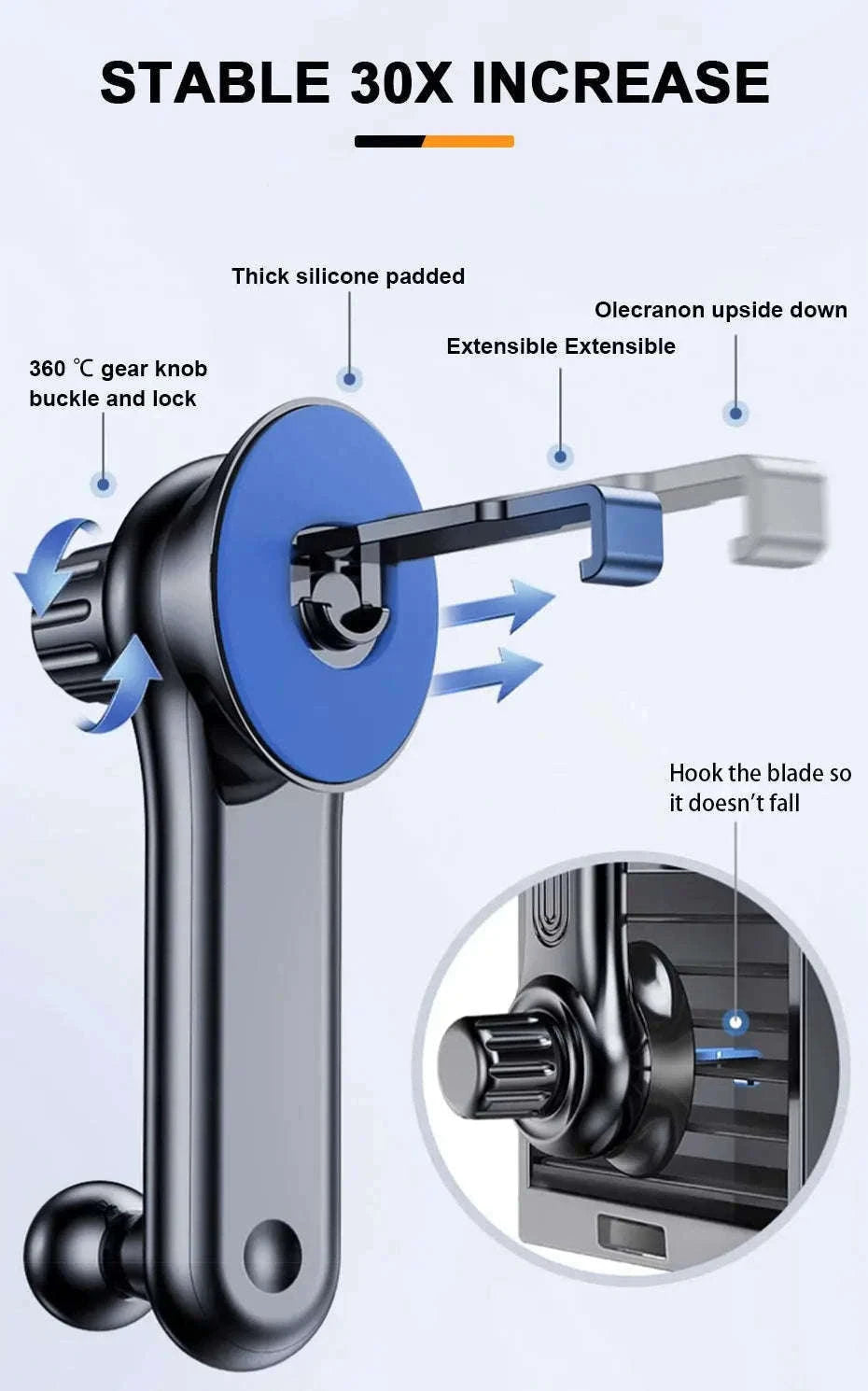 Gravity Car Phone Holder Air Vent Telescopic 360-Degree Mount-Short