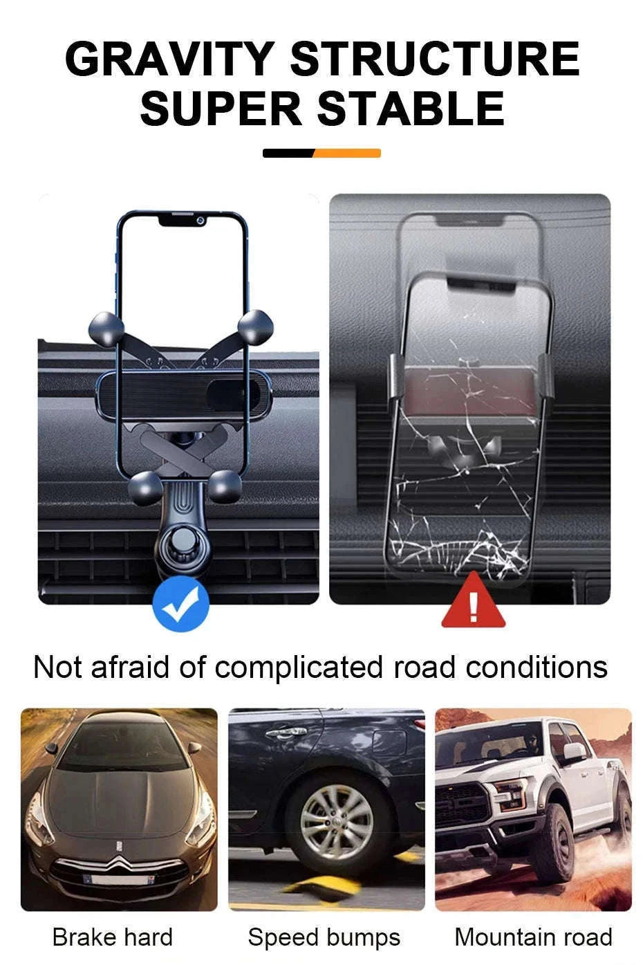 Gravity Car Phone Holder Air Vent Telescopic 360-Degree Mount-Short