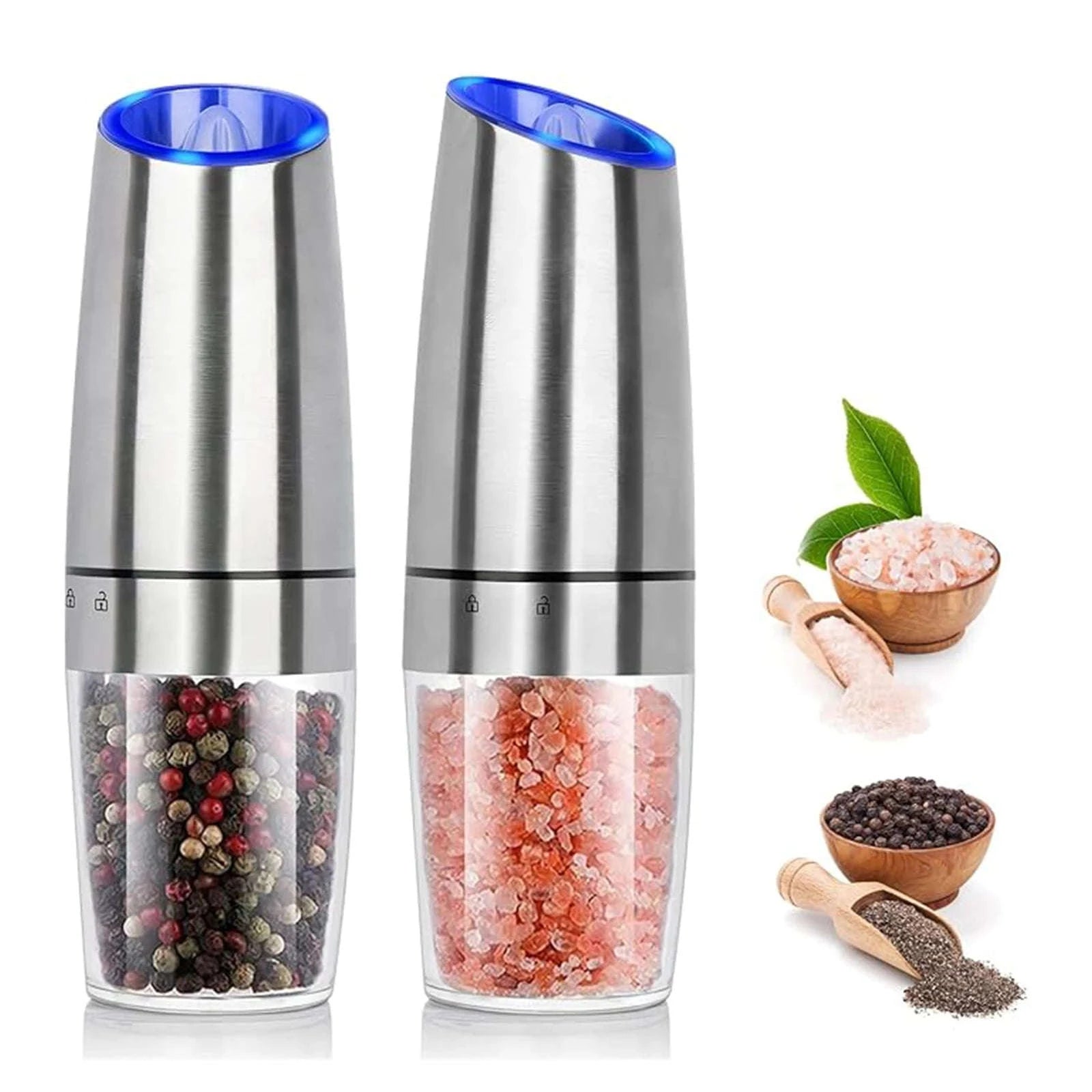 Gravity Electric Salt and Pepper Grinder with LED Light, One-Hand Operation-1pc / United States