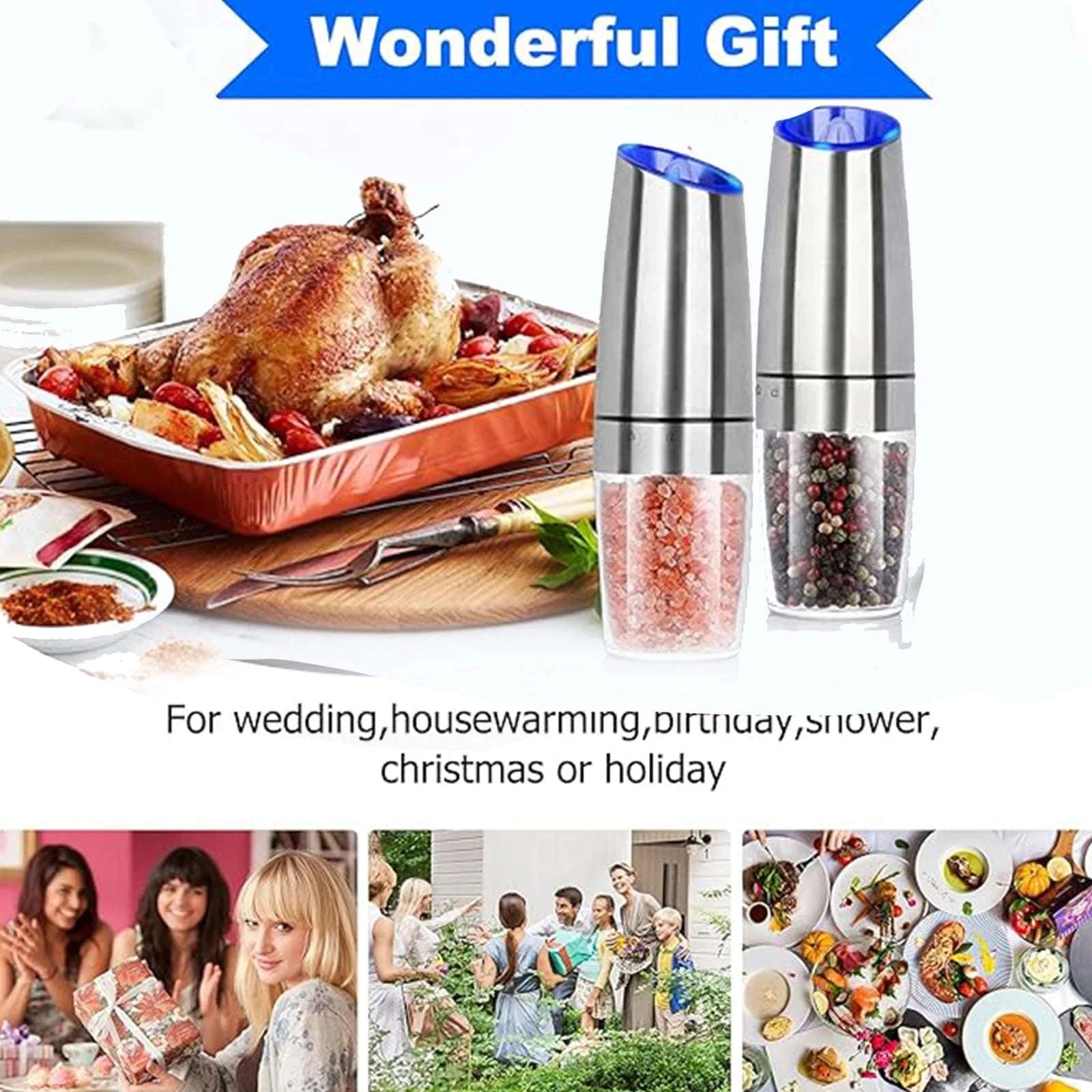 Gravity Electric Salt and Pepper Grinder with LED Light, One-Hand Operation-1pc / United States