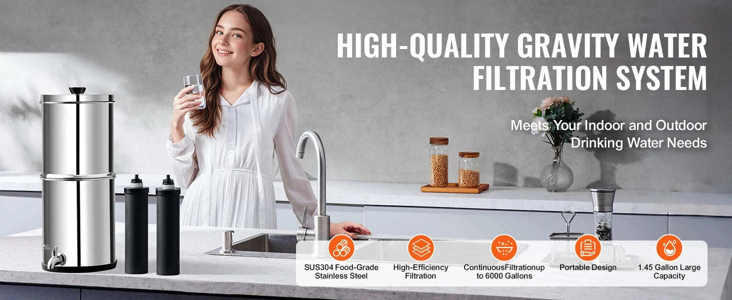 Gravity-Fed Stainless Steel Water Filter System with 2 Carbon Filters-2.25 gallon / france