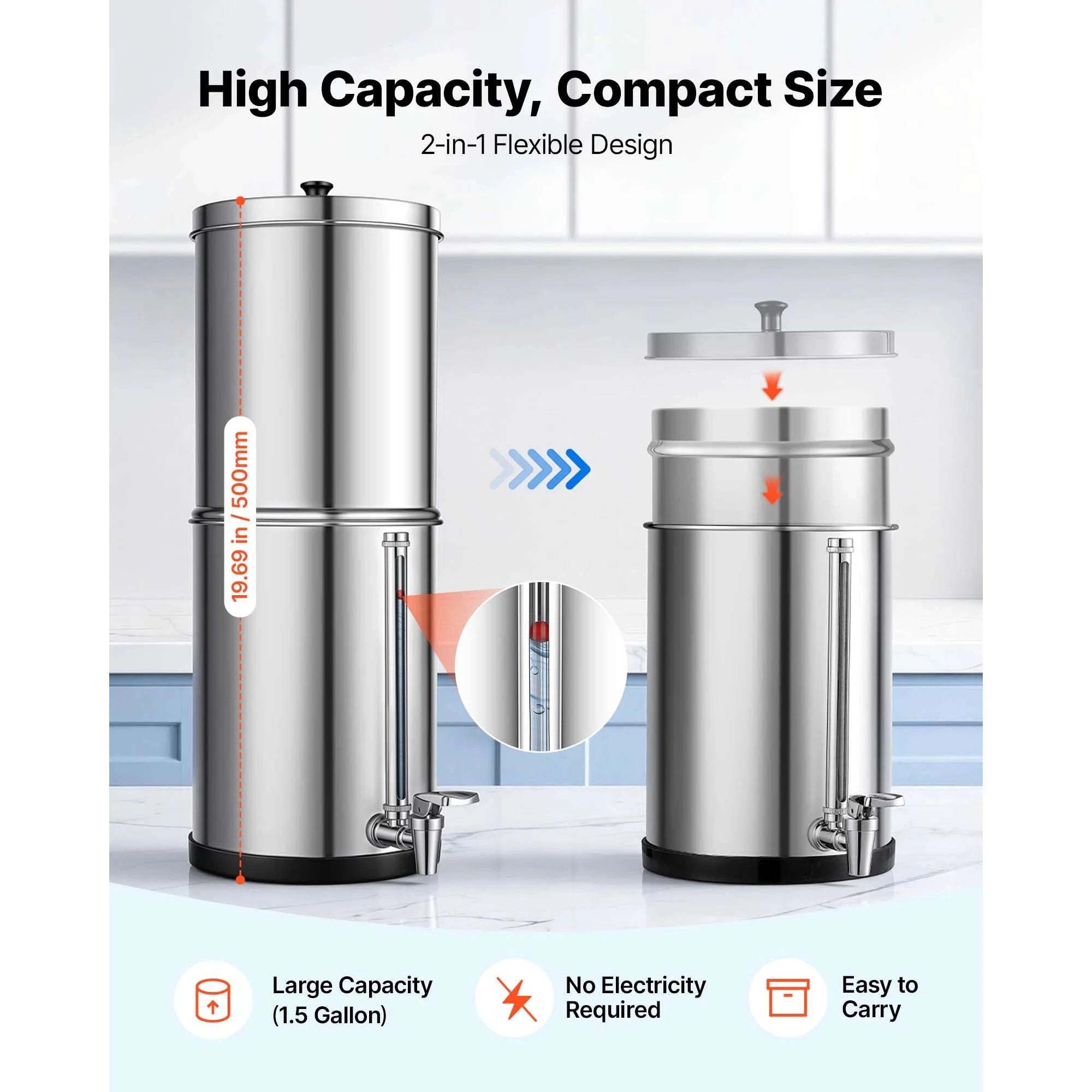 Gravity-Fed Water Filter System with 2 Carbon Filters-3gal / United States