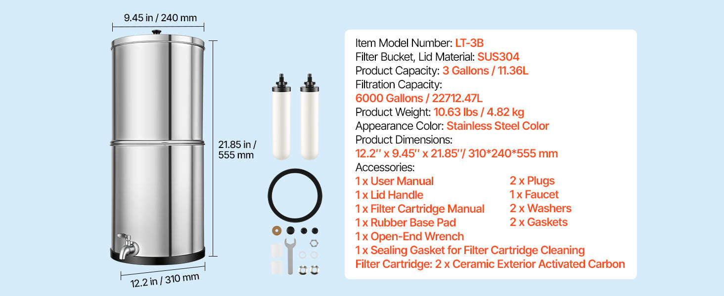 Gravity-Fed Water Filter System with 2 Carbon Filters-3gal / United States