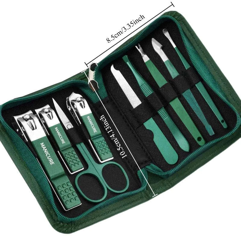 Green Manicure Set with Leather Case-18pcs set